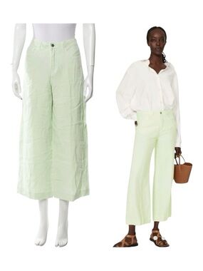 L’AGENCE Danica Mint Green Linen Wide Leg Pants Size 29 High Rise Cropped Pastel